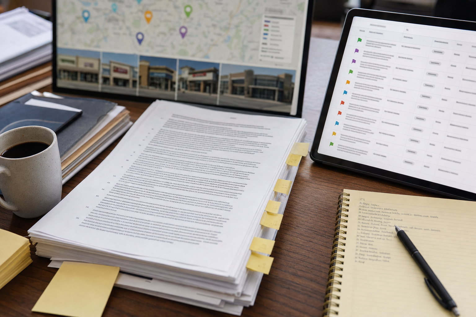 Retail lease PDFs with tagged tenant-specific clauses and portfolio tracking workspace