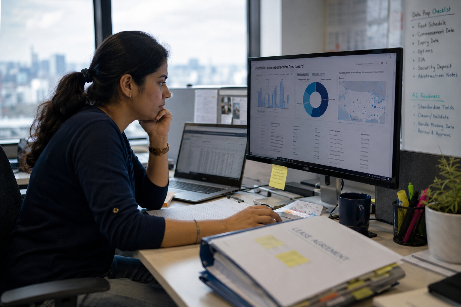Structured lease data dashboard with AI portfolio analytics interface