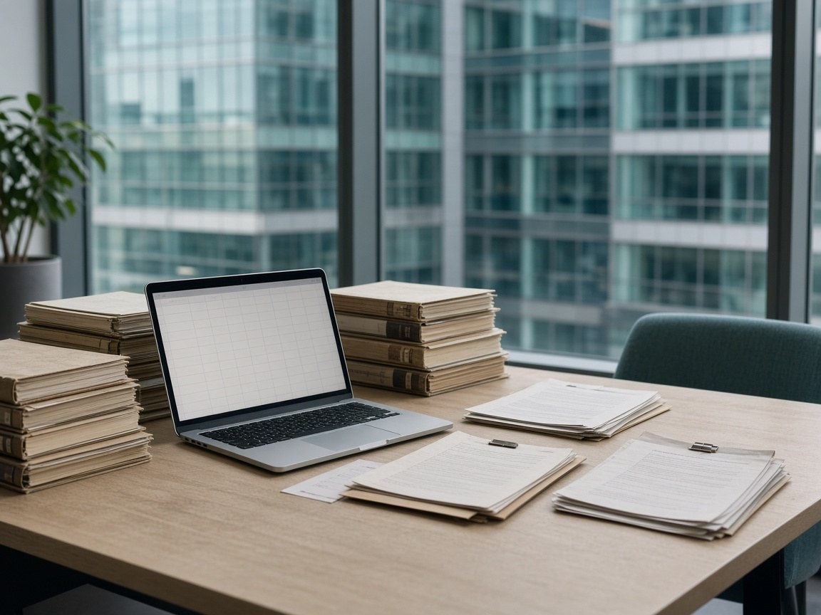 Office lease data migration case study showing legacy lease files beside a blank system grid