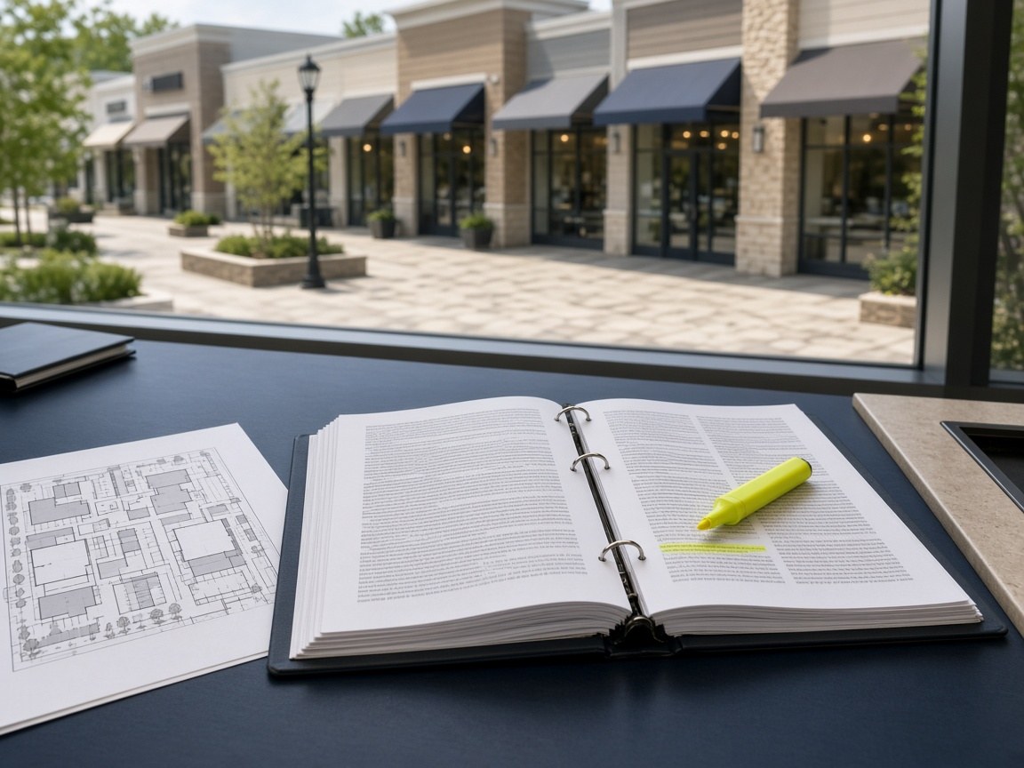 Retail exclusive use visibility case study showing a highlighted lease clause beside a retail center